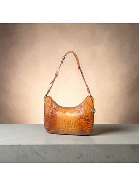 VTG Brahmin Shoulder Bag Pecan Melbourne Crocodile Embossed Leather Hobo 90s